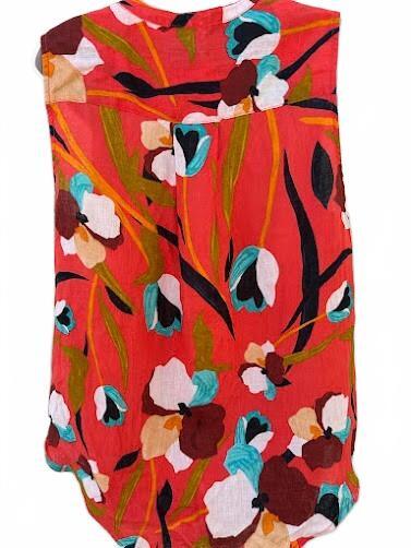 Sigrid Olsen 100% Linen Floral Sleeveless Top