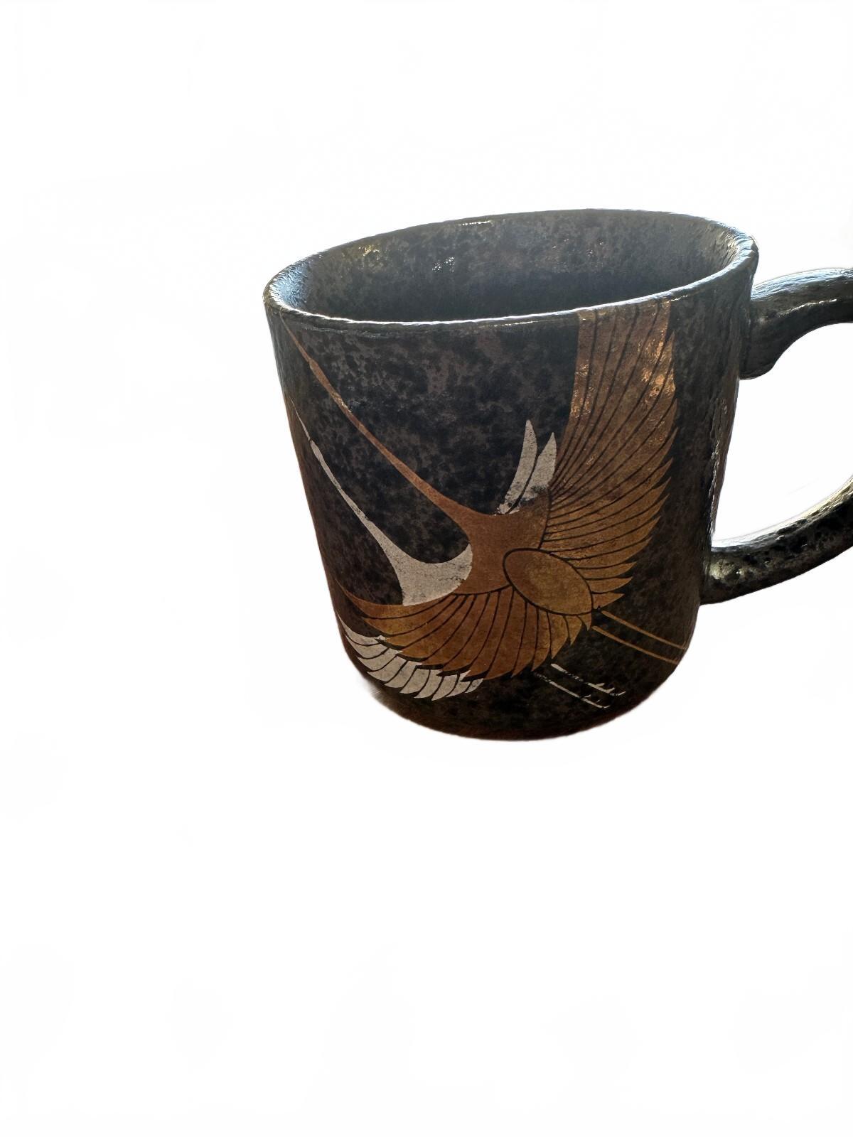 Vintage Japanese Style Stoneware Mug Flying Cranes