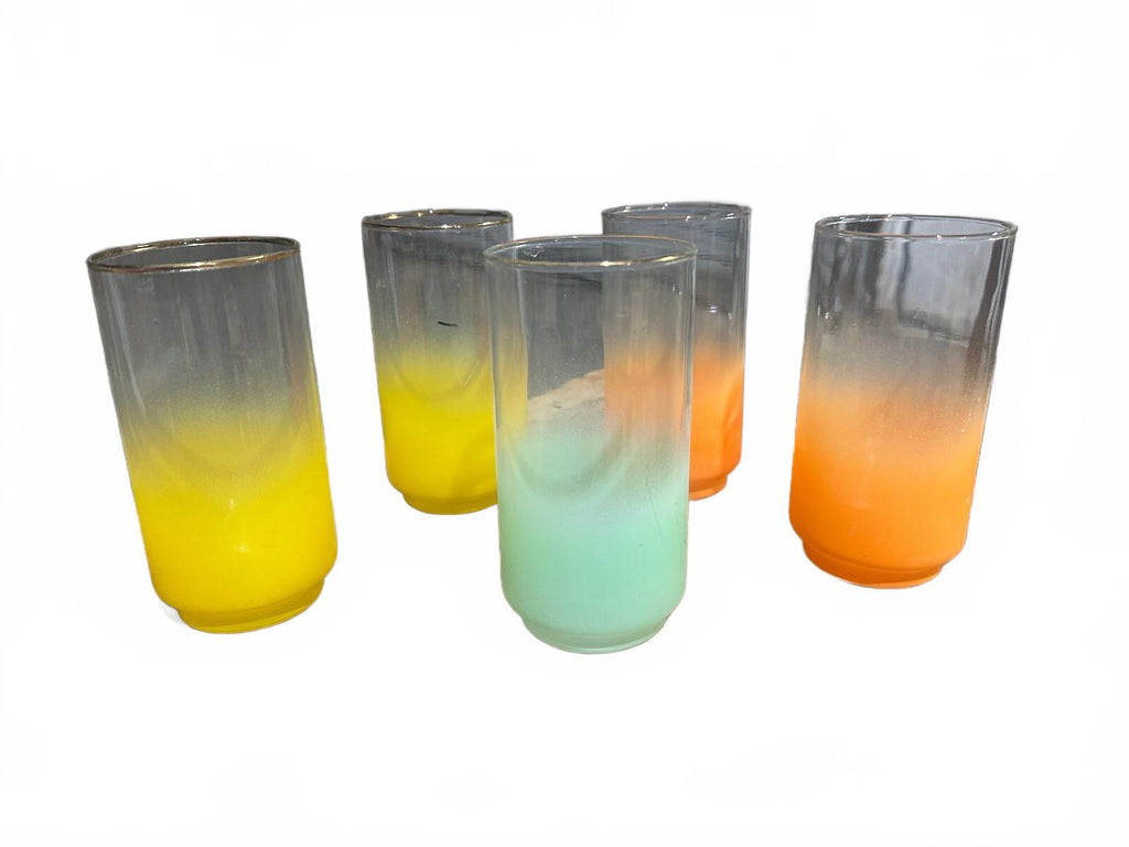 Set of 5 Frosted Ombre Drinking Glasses Yellow Orange Green