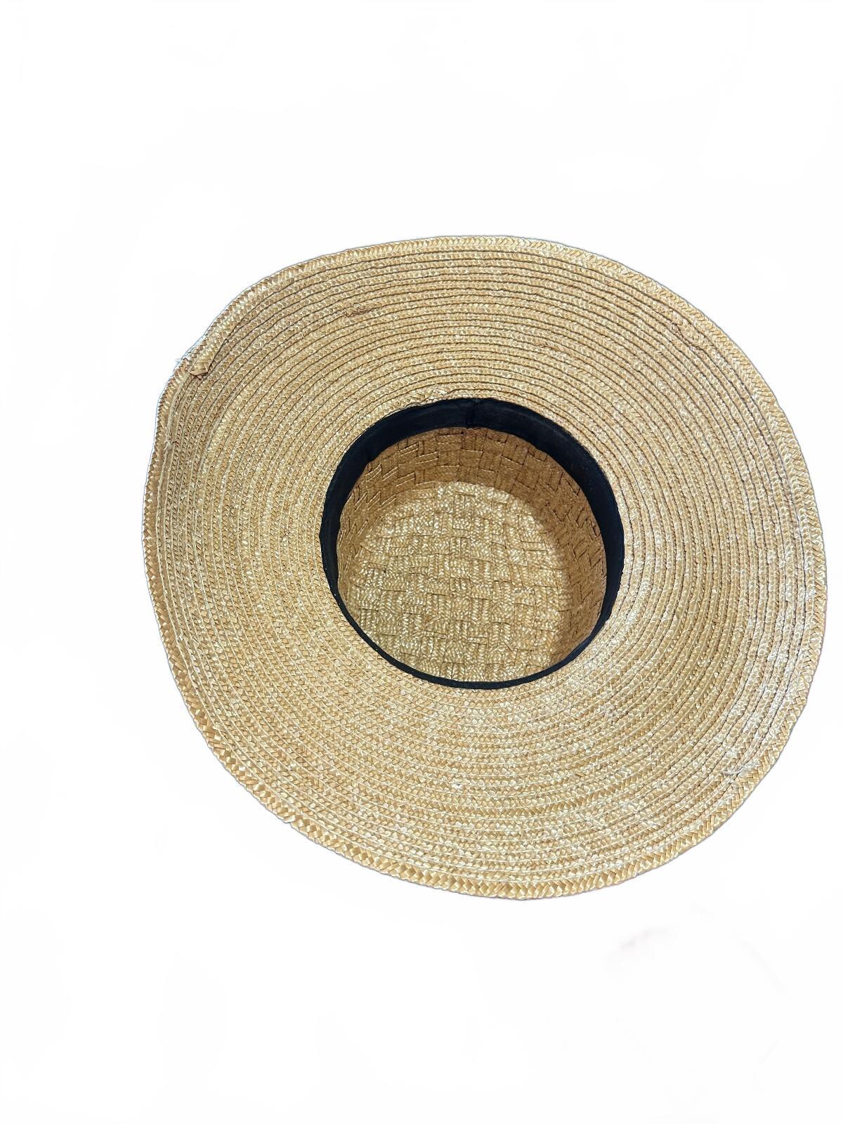 Vintage Straw Sun Hat with Paisley Scarf Trim