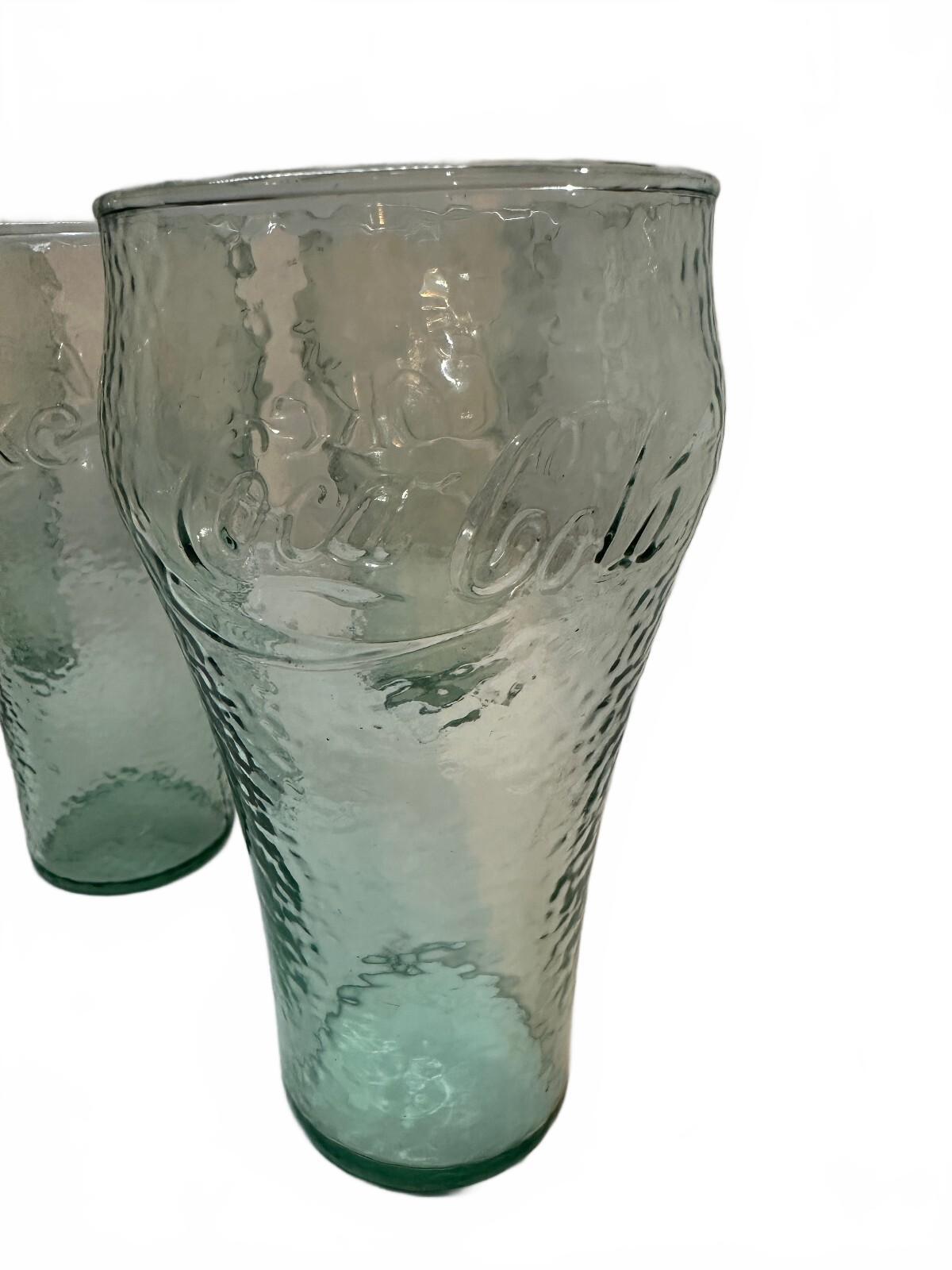 Set of 5 Coca-Cola Green Pebbled Glass Tumblers 6"