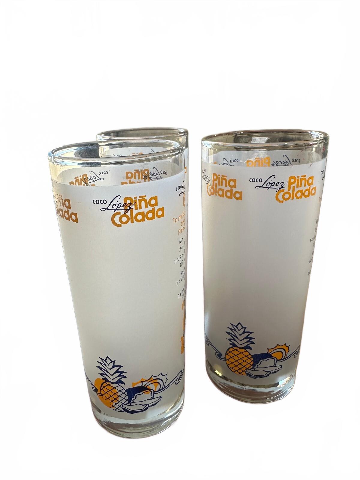 3 Vintage Coco Lopez Pina Colada Recipe Glasses Libbey