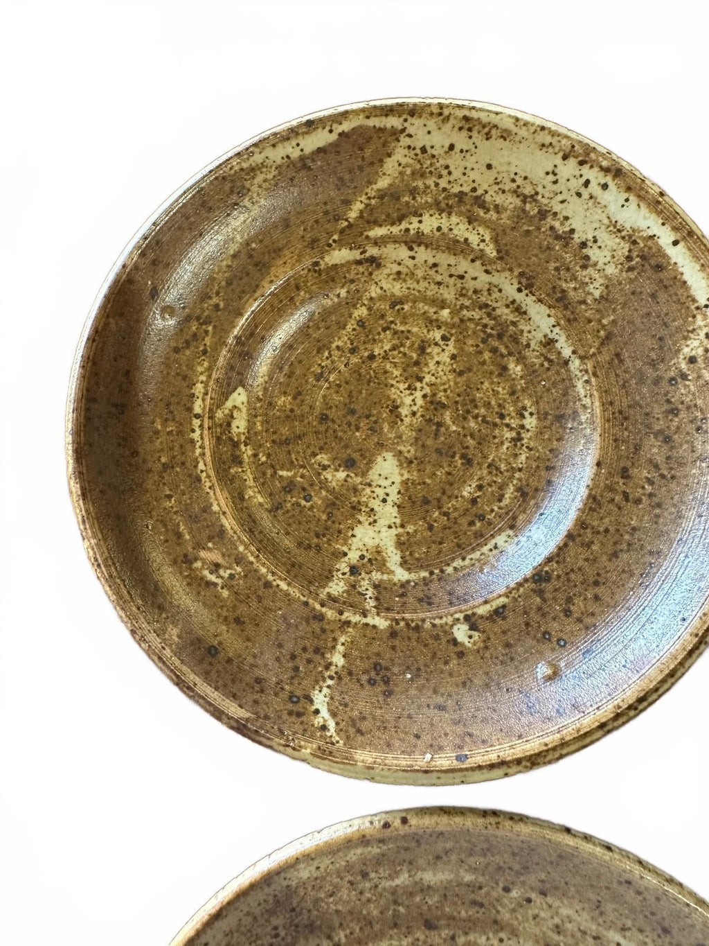 Vintage Studio Pottery Brown Speckled Saucers Set of 5