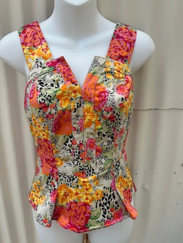 Guess Los Angeles Floral Zip Peplum Top