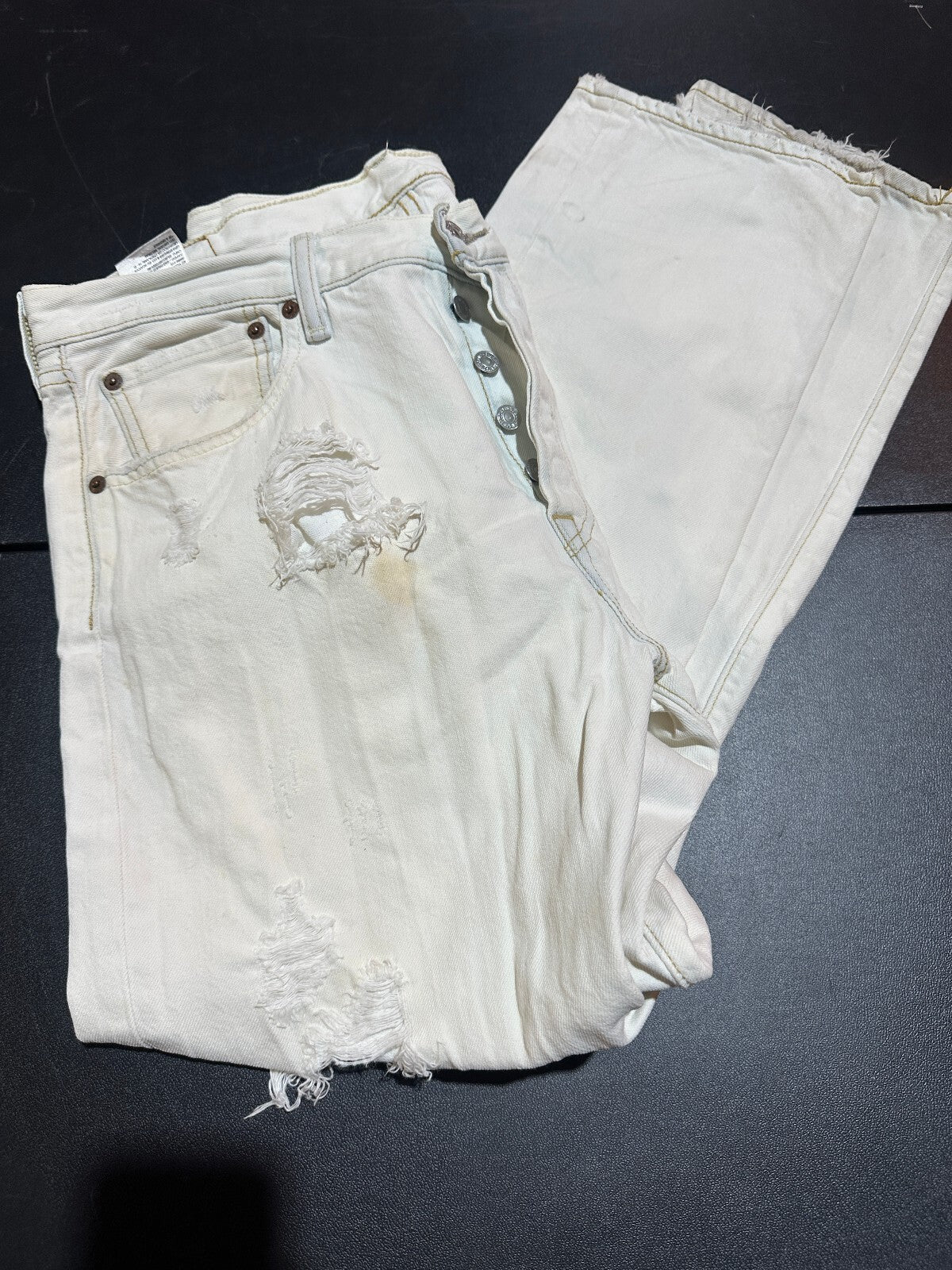 Levis 501 Mens White Distressed Jeans 33x30 Mexico