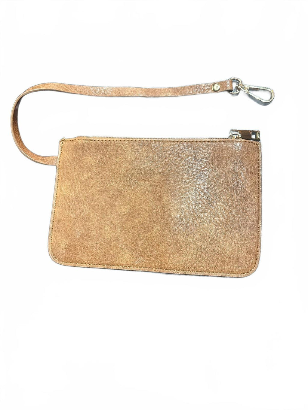 Brown Faux Leather Wristlet Clutch Striped Lining