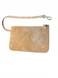 Brown Faux Leather Wristlet Clutch Striped Lining
