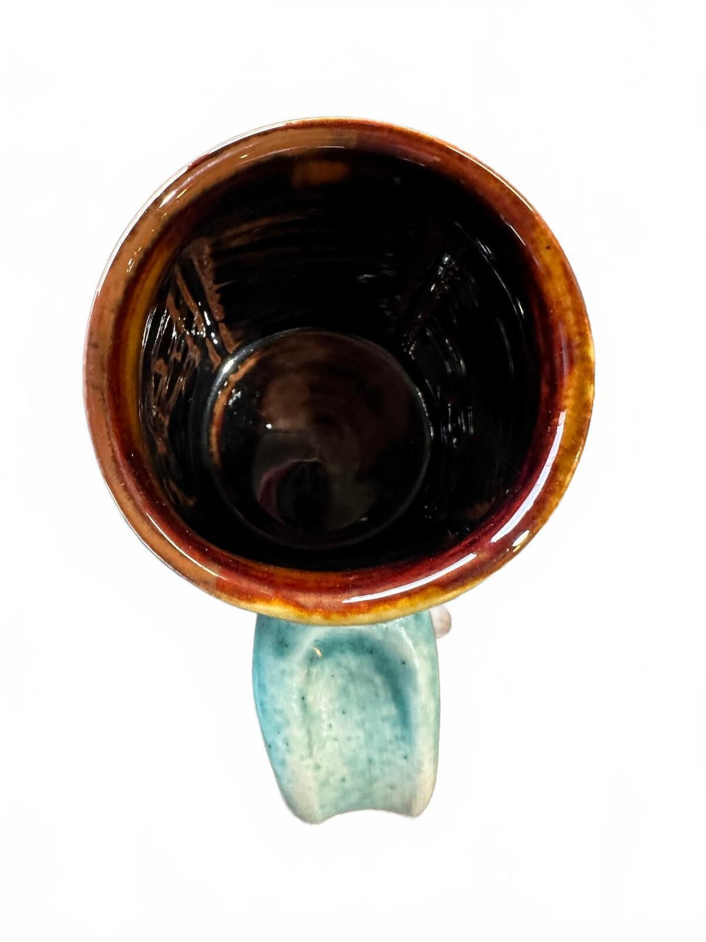 Studio Pottery Violin Mug Signed Green Brown 4"