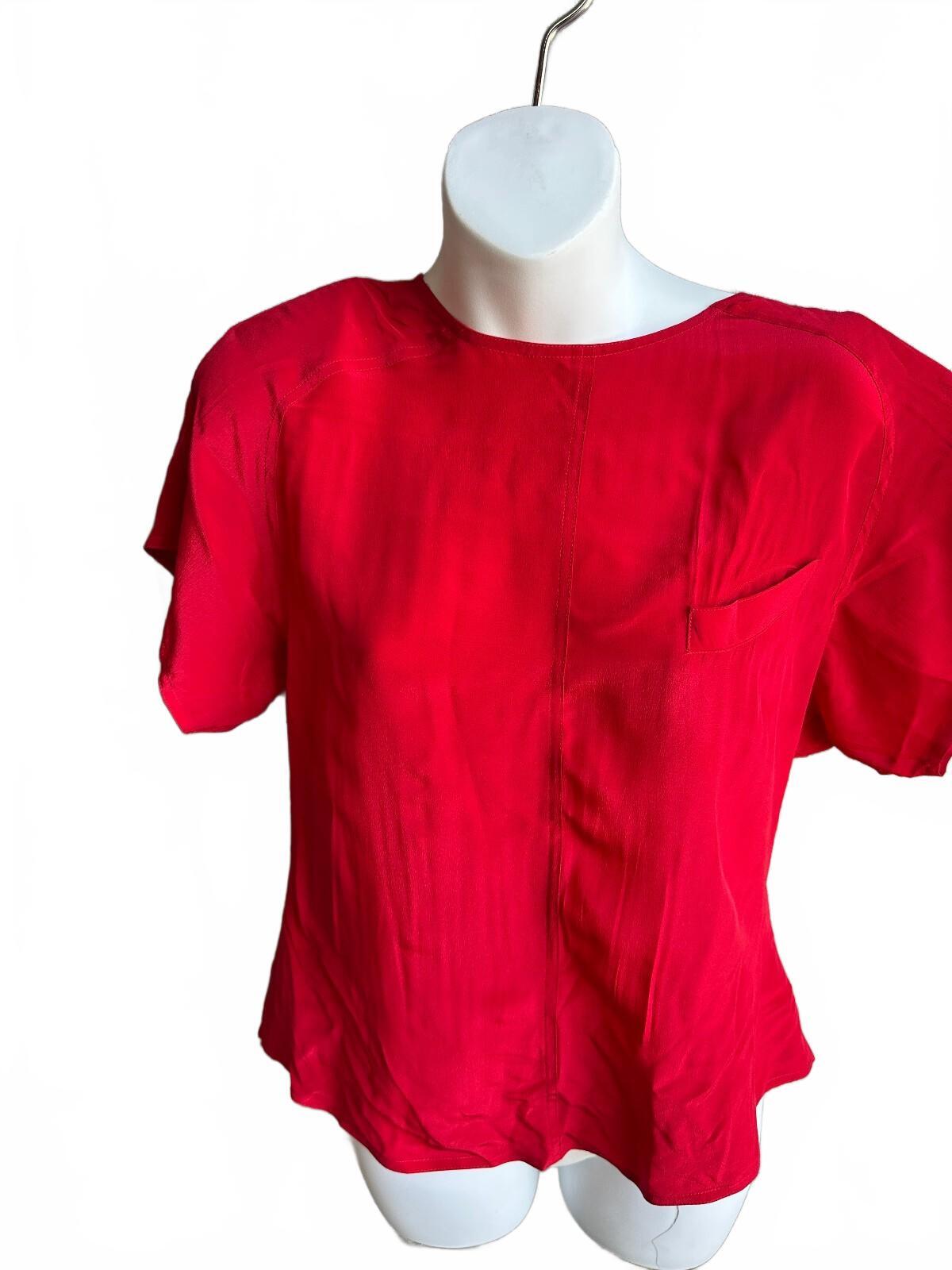 Bethany Red Silk Short Sleeve Blouse Medium