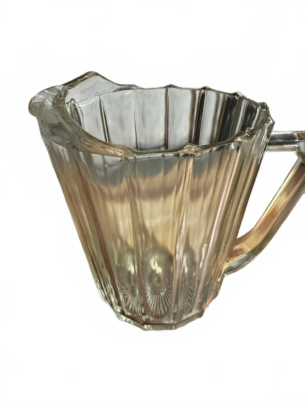 Vintage Clear Pressed Glass 10 Panel Water Pitcher 8"