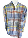 Thomas Dean Linen Plaid Shirt Men's XL