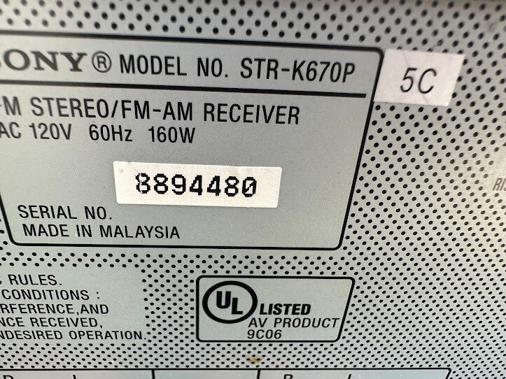 Sony STR-K670P 5.1 AV Receiver DTS Dolby Digital
