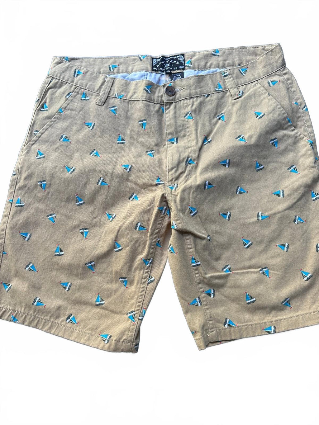 Raw Yarn Sailboat Print Cotton Shorts Men's 34