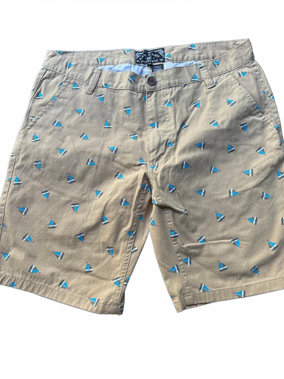 Raw Yarn Sailboat Print Cotton Shorts Men's 34