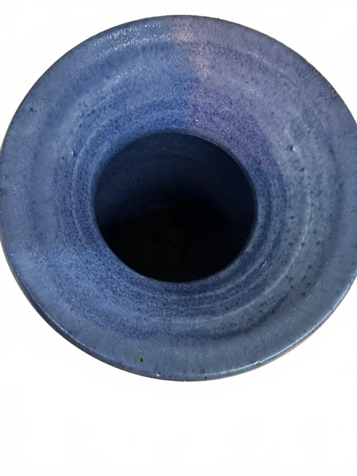 Vintage Signed Studio Pottery Blue Stoneware Vase