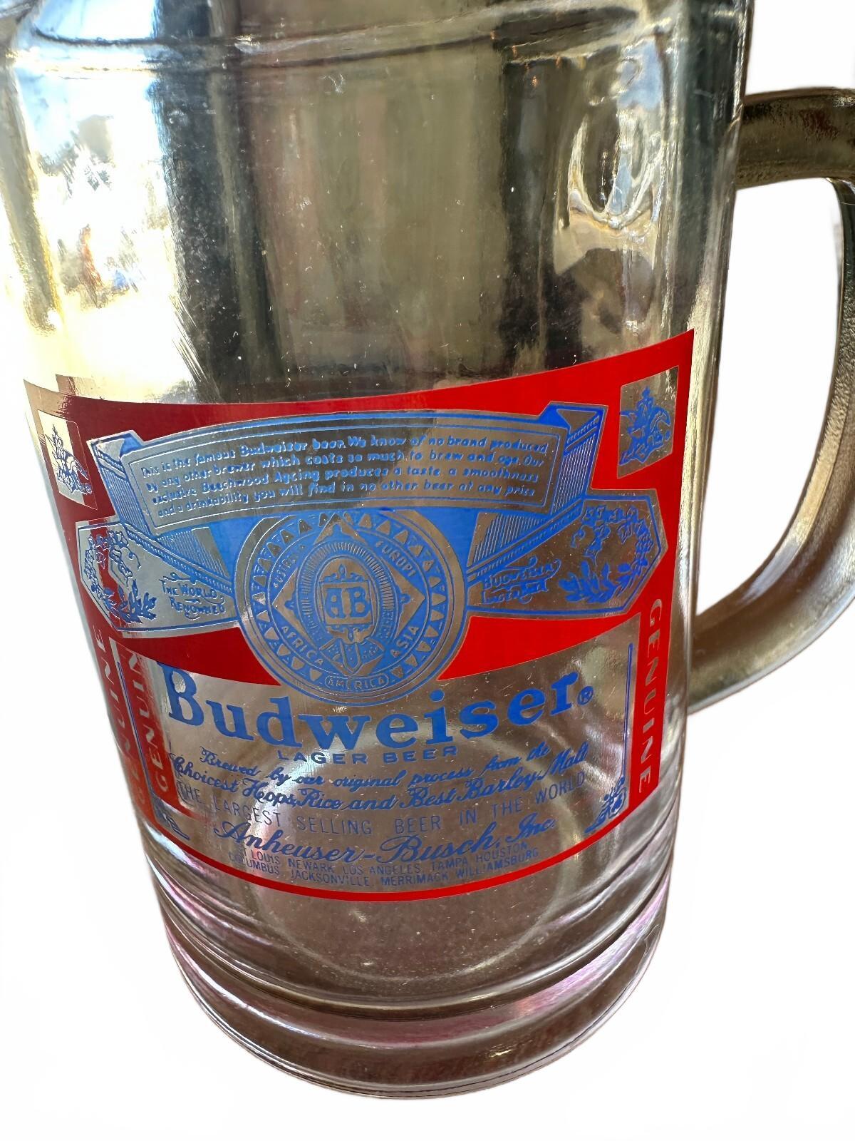 Vintage Budweiser Lager Beer Glass Mug Red Blue Label