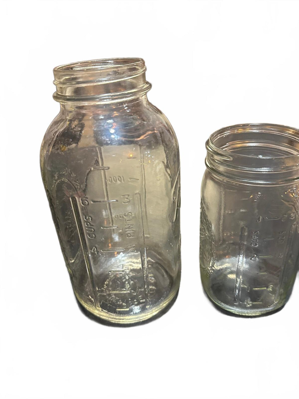 Vintage Ball Mason Fruit Medallion Jars 24oz 48oz Set