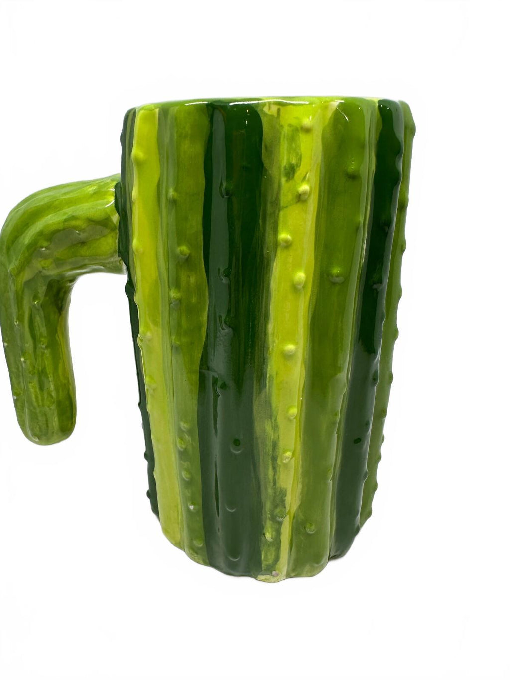Handmade Green Cactus Studio Pottery Mug 5.5"