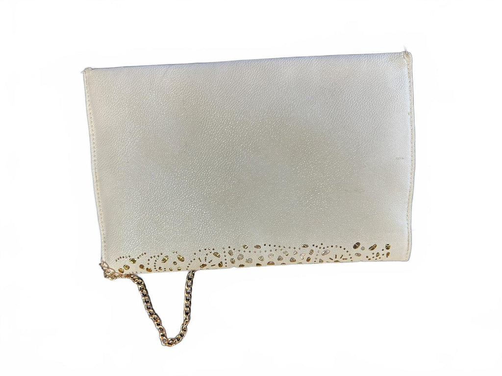 White Gold Laser Cut Envelope Clutch Purse