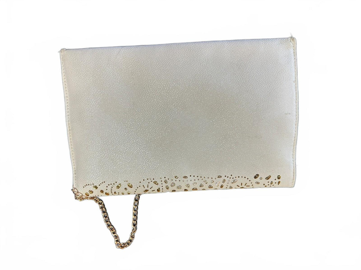 White Gold Laser Cut Envelope Clutch Purse