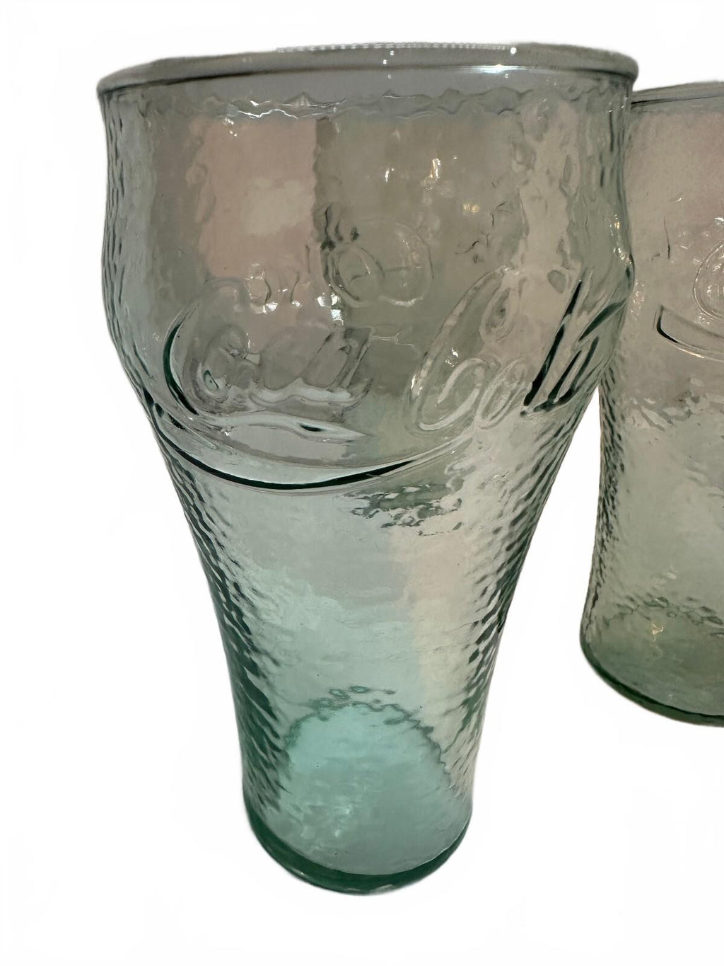 Set of 5 Coca-Cola Green Pebbled Glass Tumblers 6"