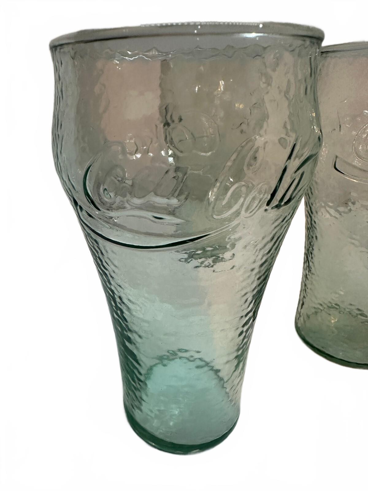 Set of 5 Coca-Cola Green Pebbled Glass Tumblers 6"