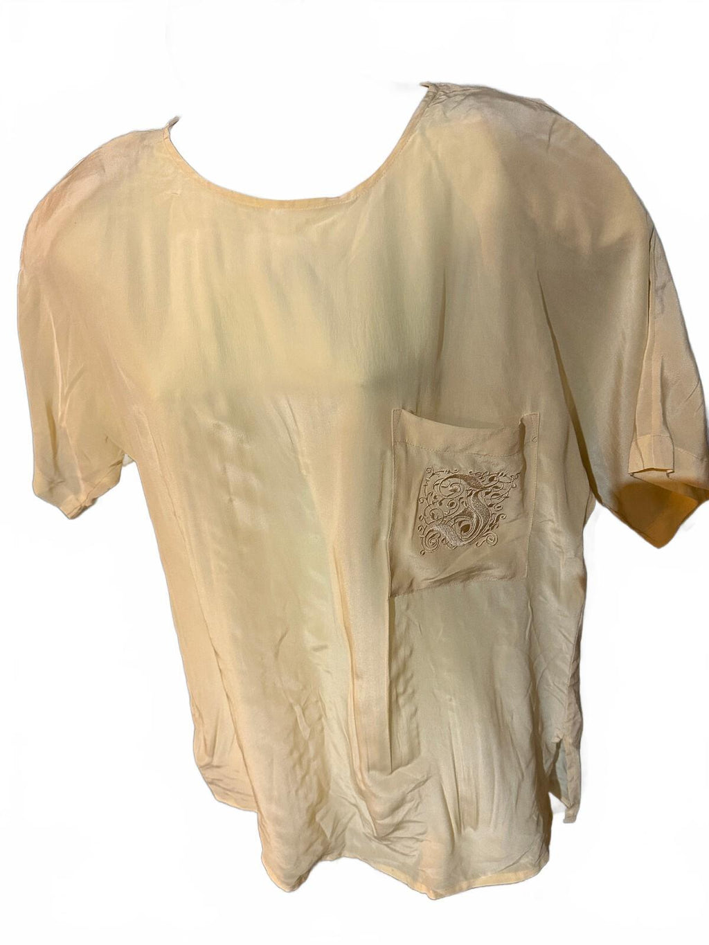 Mr. Jax 100% Silk Embroidered Pocket Blouse 8 Pale yellow