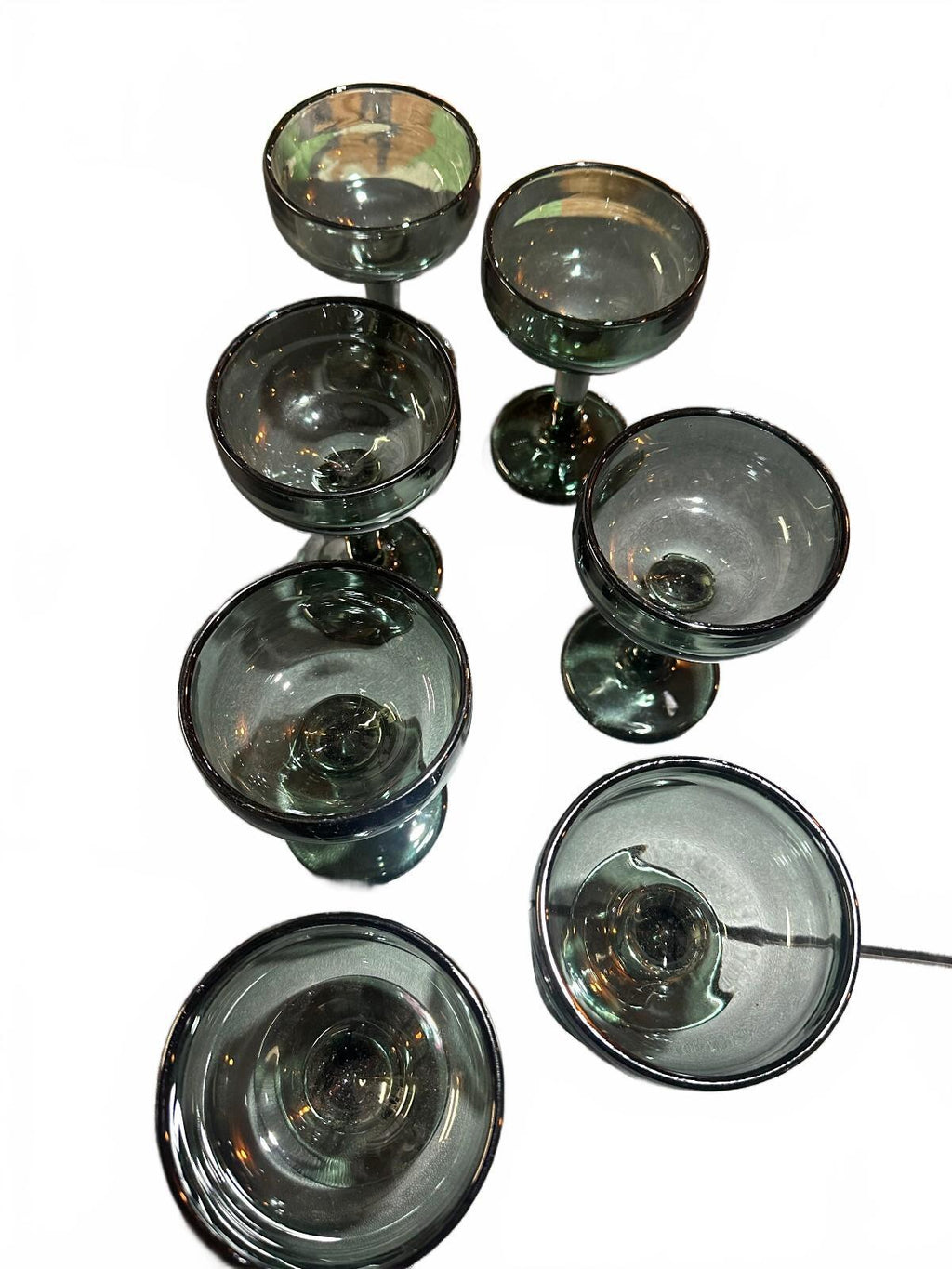 Vintage Smoky Green Champagne Sherbet Glasses Set of 7