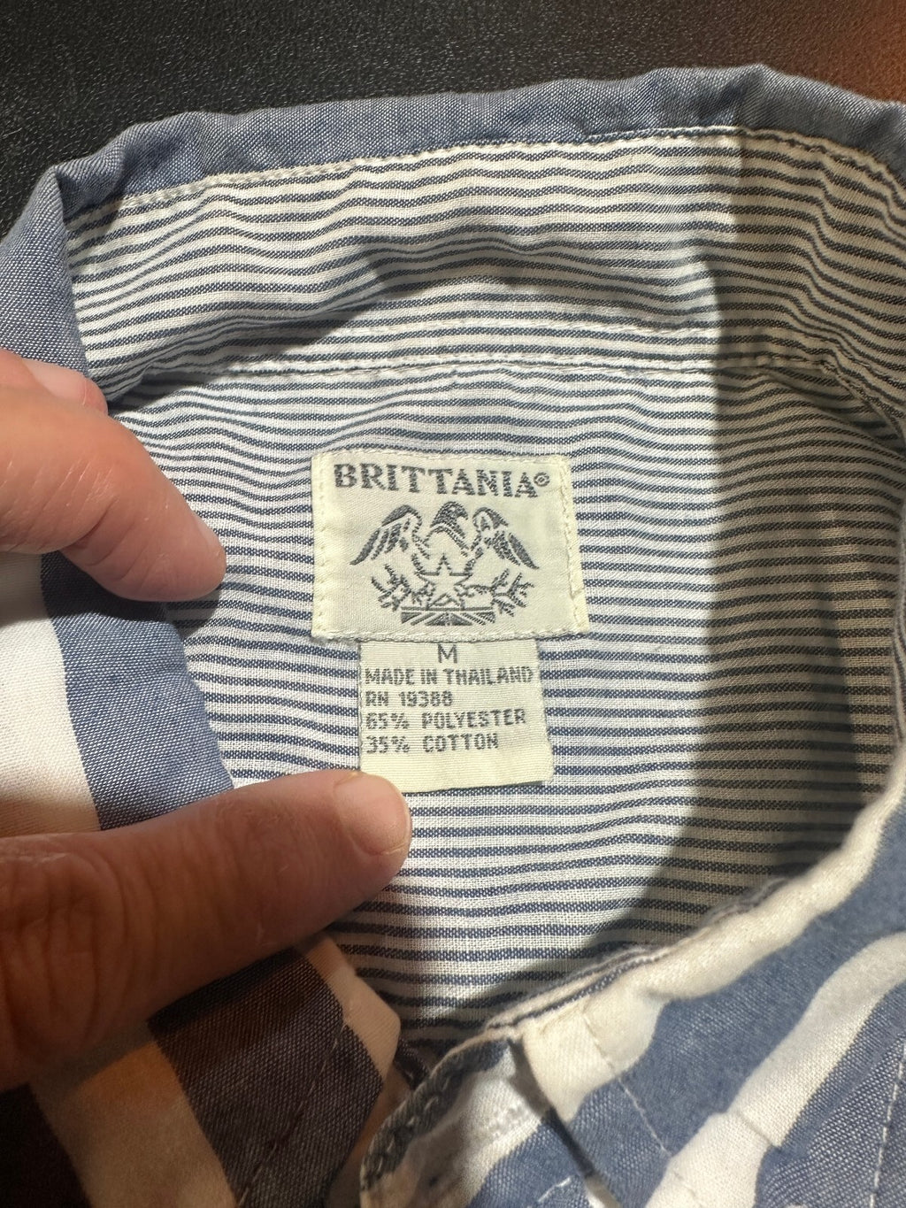 Vintage Britannia Blue White Stripe Button Shirt M