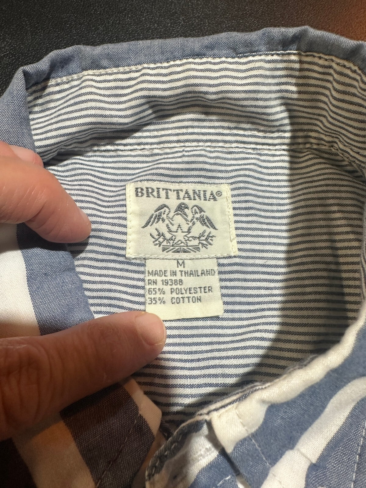 Vintage Britannia Blue White Stripe Button Shirt M
