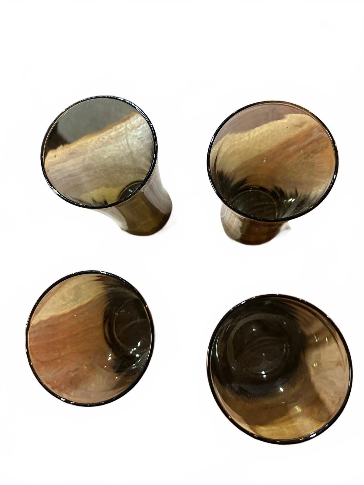 4 Vintage Smoke Brown Flared Drinking Glasses