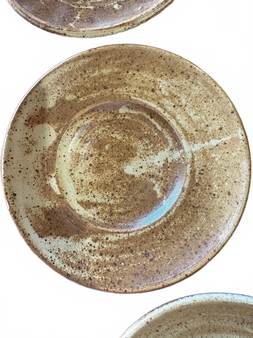 Vintage Studio Pottery Brown Speckled Saucers Set of 5