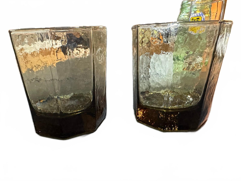 2 Vintage Libbey Facets Tawny Brown Rocks Glasses