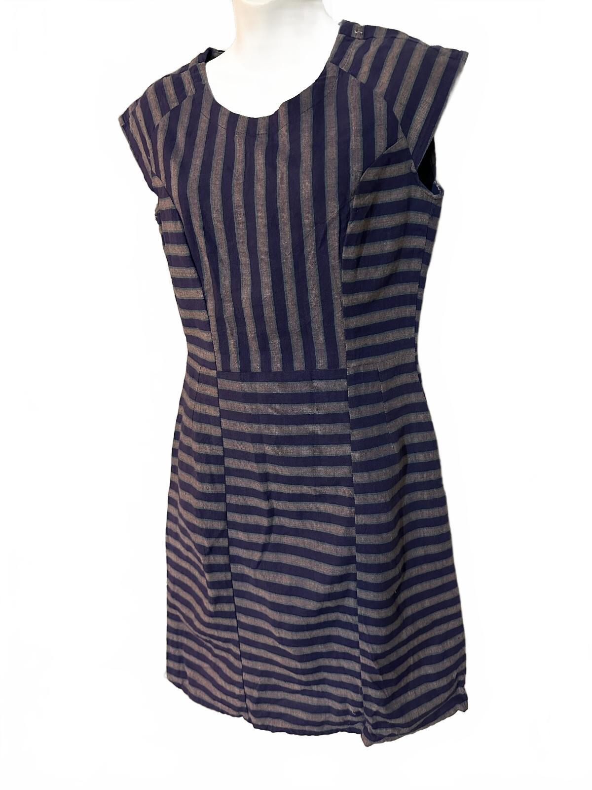 Mata Traders Navy Gray Stripe Cotton Dress S
