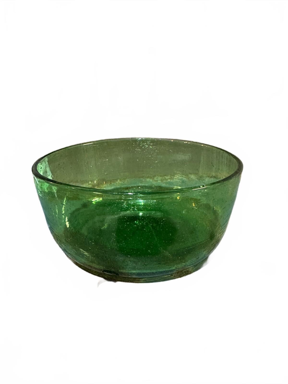 Vintage Hand Blown Green Glass Bowl 5"