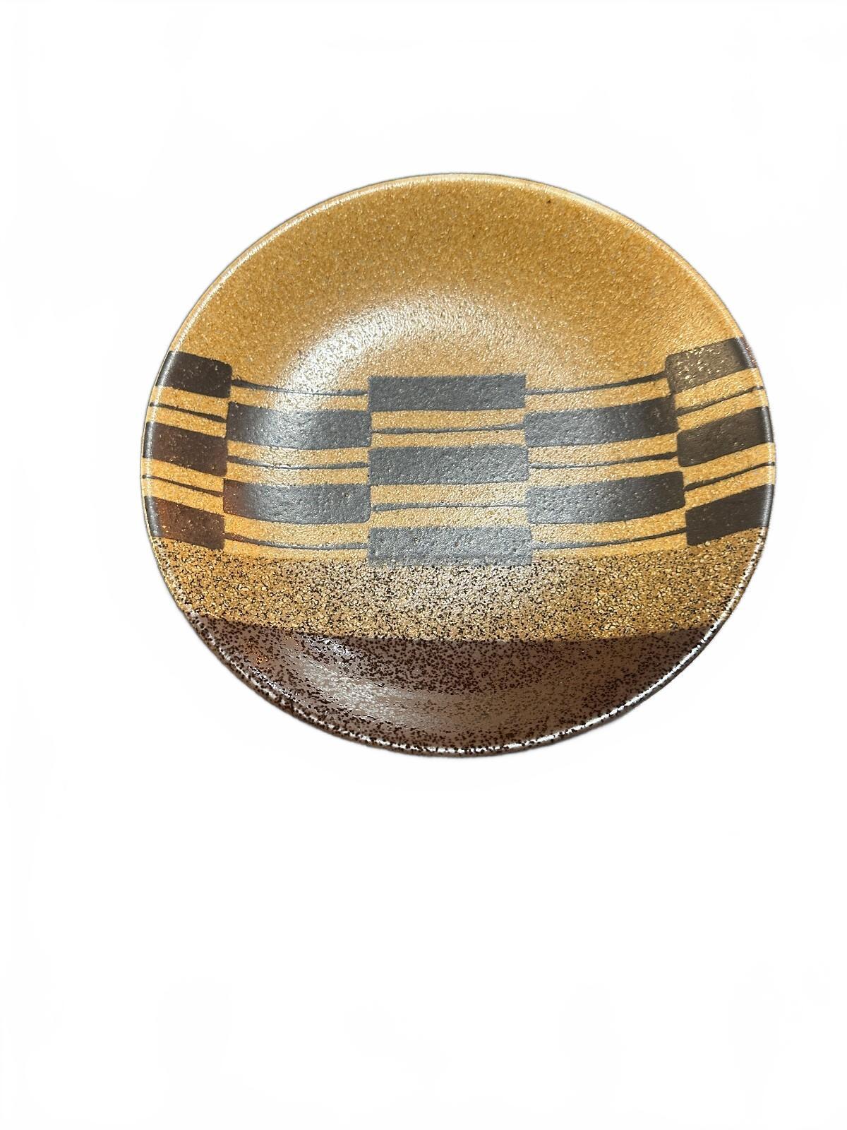 Vintage Studio Pottery Geometric Brown Stoneware Bowl