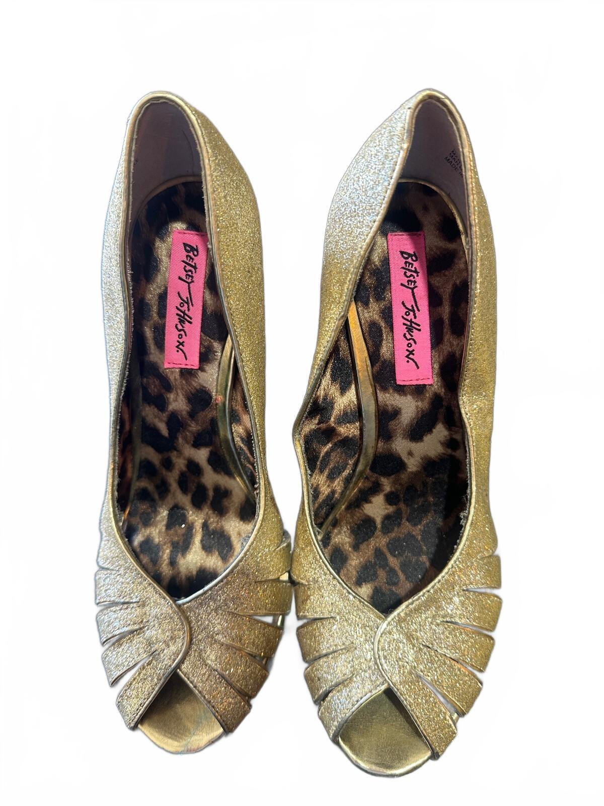 Betsey Johnson Gold Glitter Peep Toe Heels 9.5