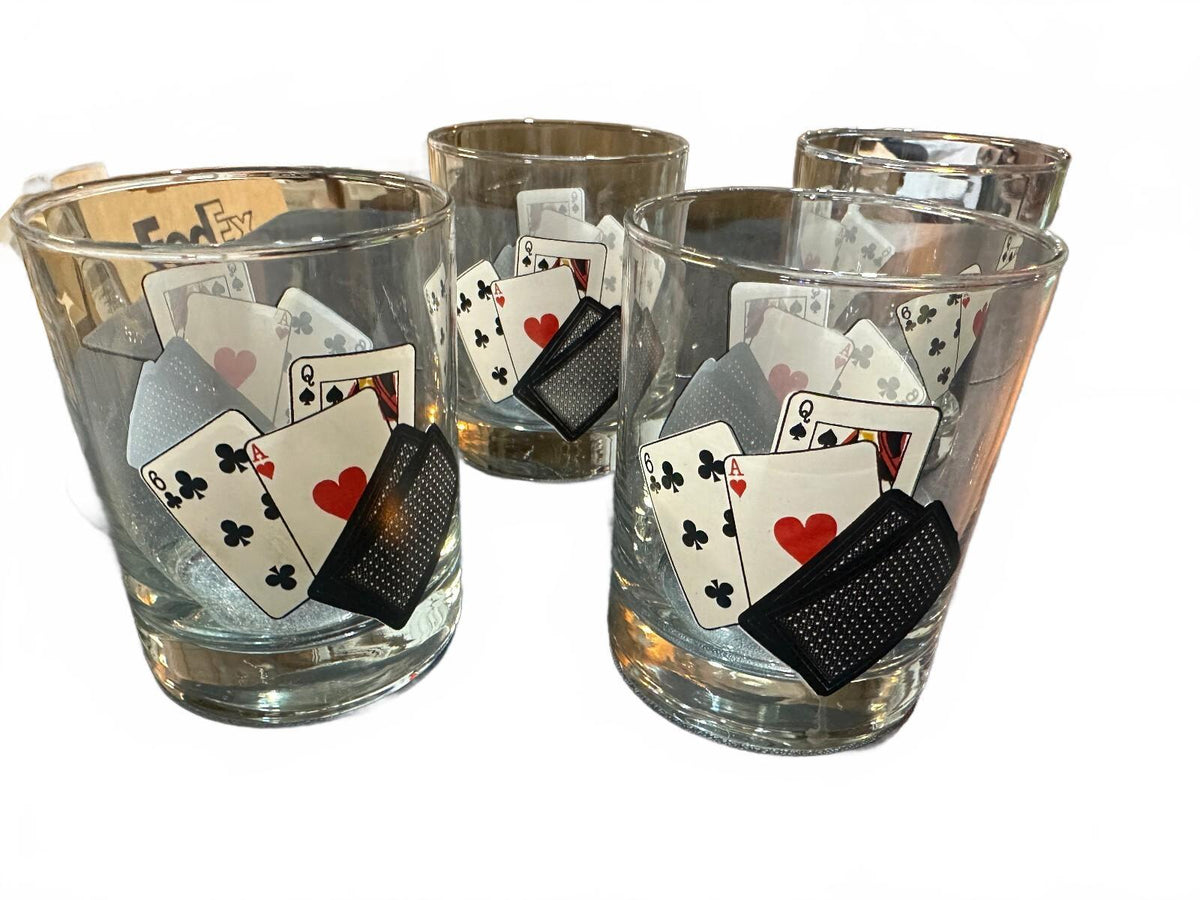Vintage Poker Playing Card Rocks Glasses Set of 8