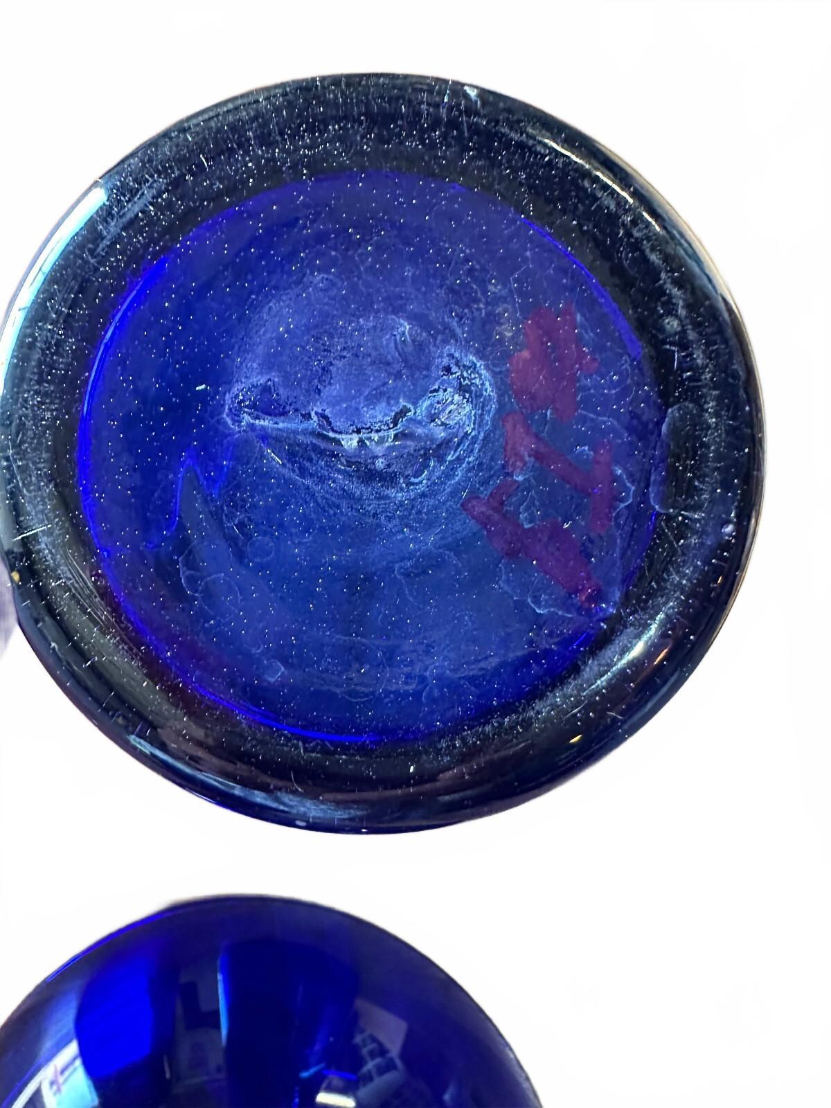 5 Pc Cobalt Blue Hand Blown Glass Bowls & Tumblers