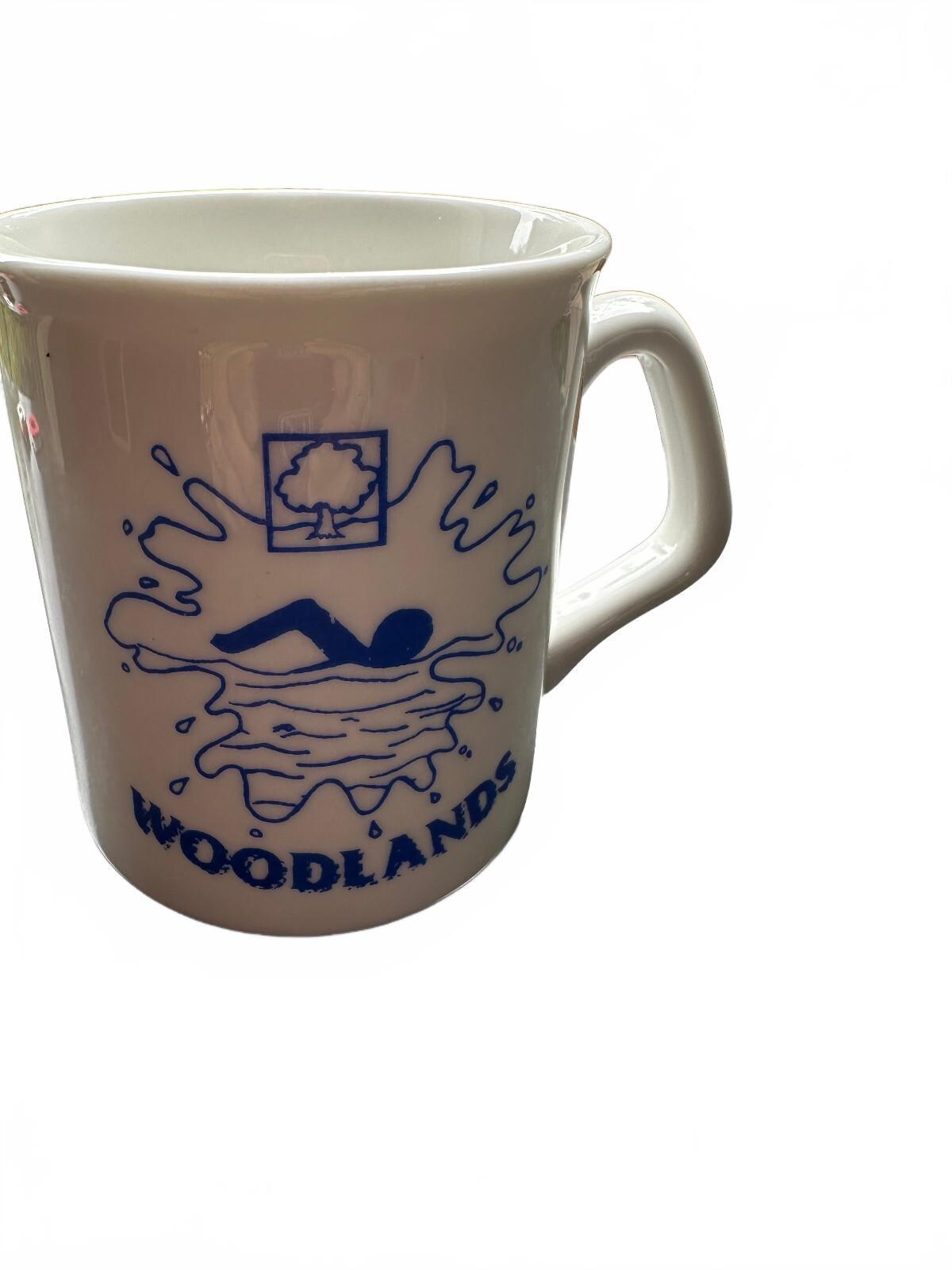 Vintage Woodlands Swimmer Ceramic Mug Blue White