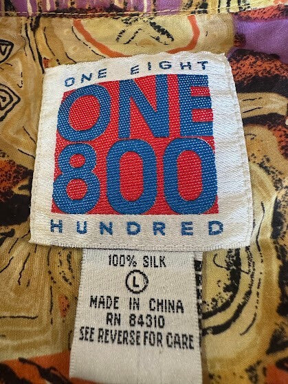 One 800 Hundred Silk Abstract Camp Shirt Large