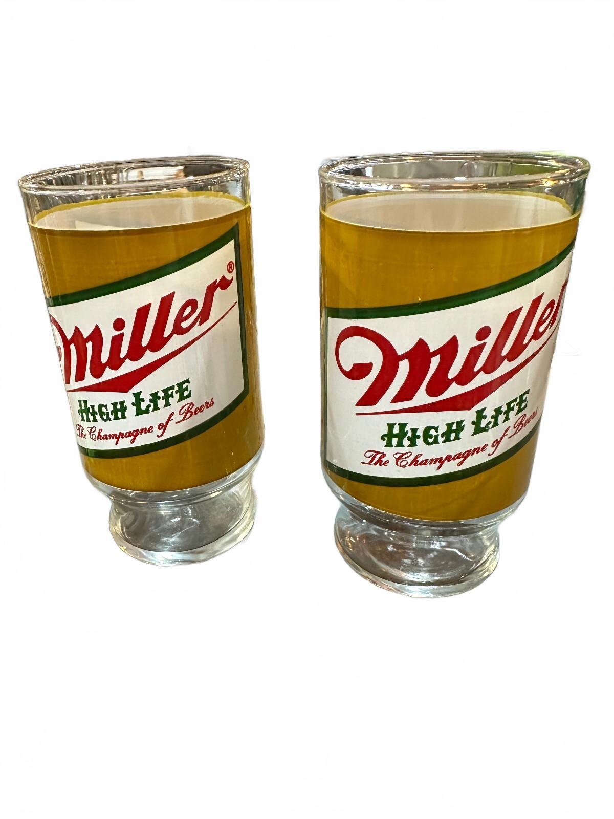 2 Vintage Miller High Life Beer Can Glasses 6.25"