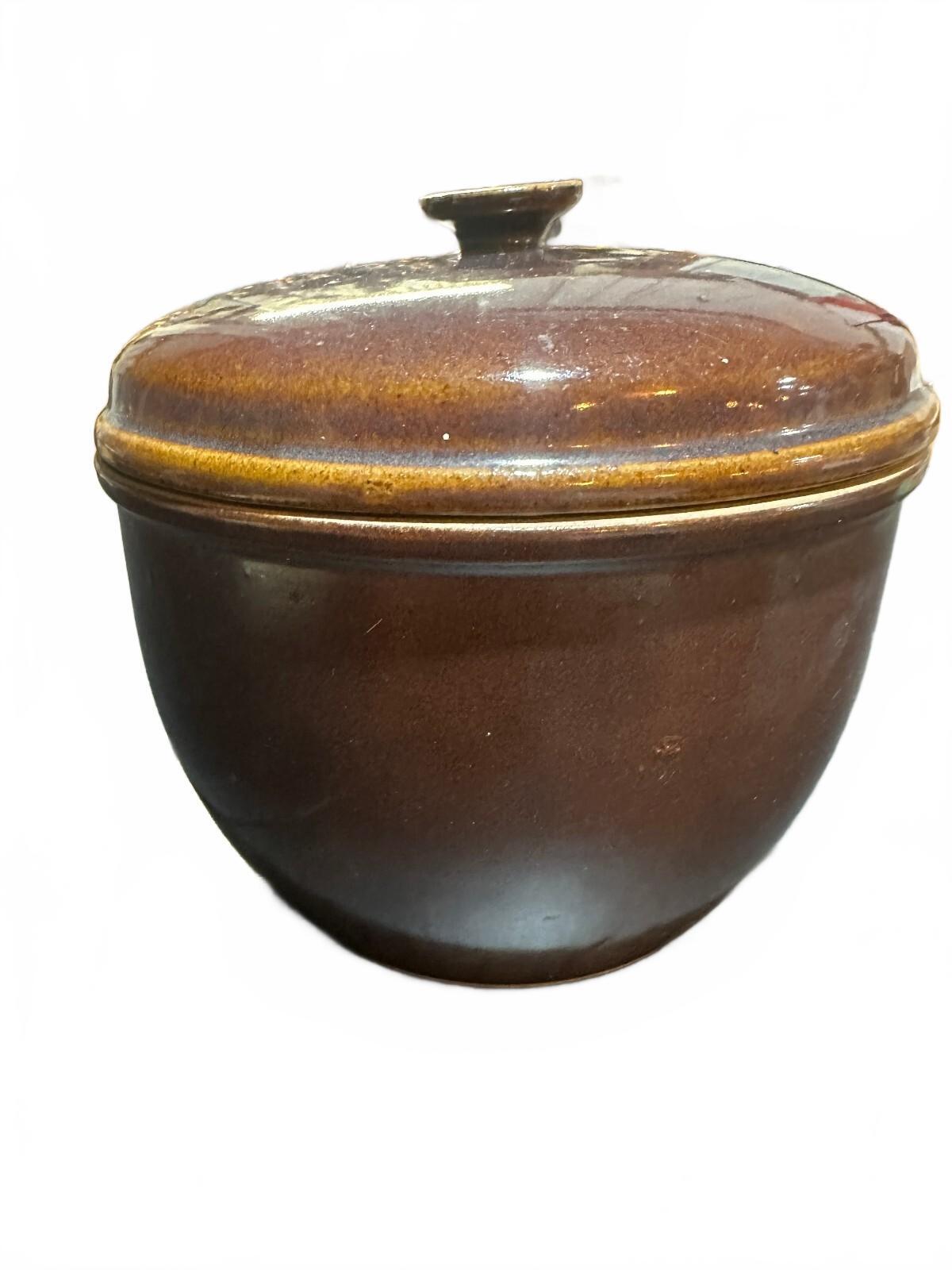 Vintage Brown Studio Pottery Stoneware Canister w Lid