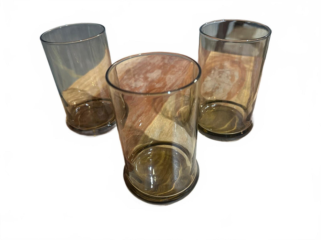 3 Vintage Smoke Brown Glass Tumblers 5 Inch