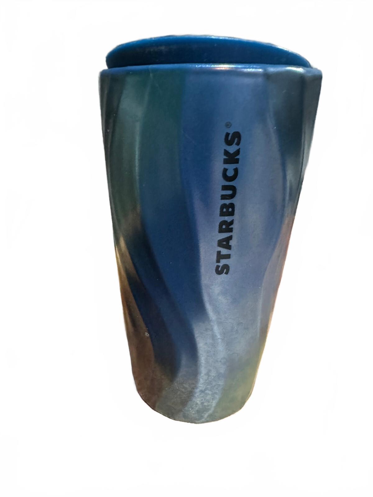 Starbucks 2021 Blue Swirl Ceramic Travel Tumbler 12 oz