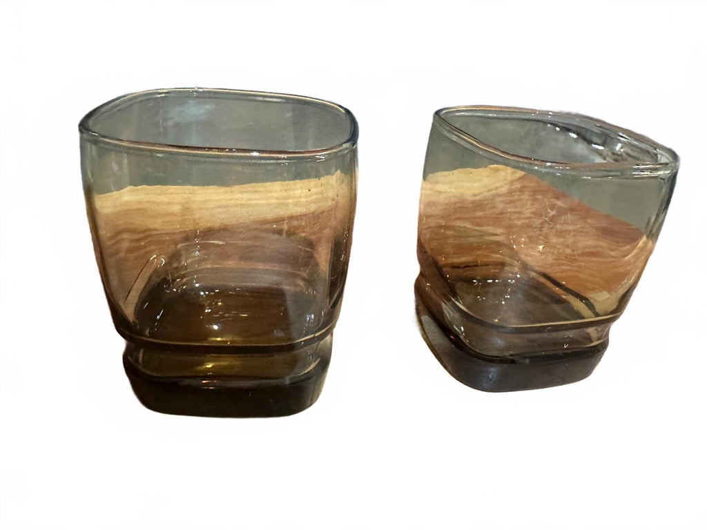 Vintage Libbey Carrington Brown Square Rocks Glasses