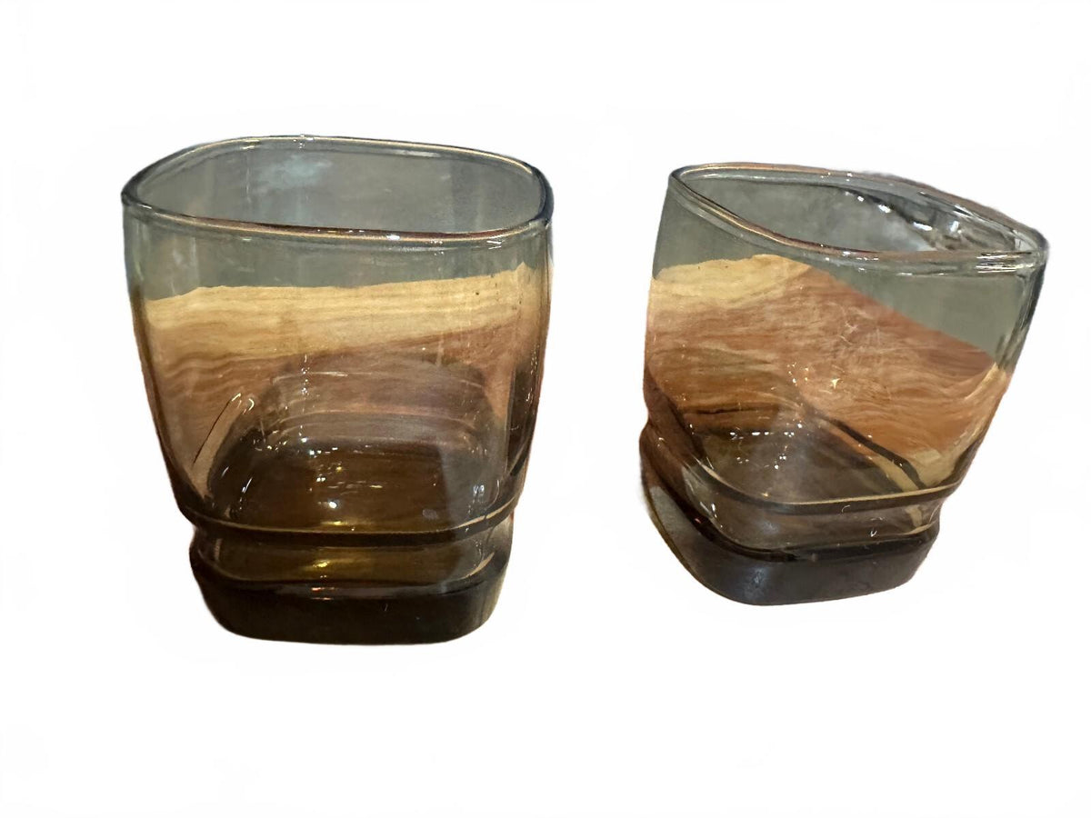 Vintage Libbey Carrington Brown Square Rocks Glasses