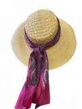Vintage Straw Sun Hat with Paisley Scarf Trim