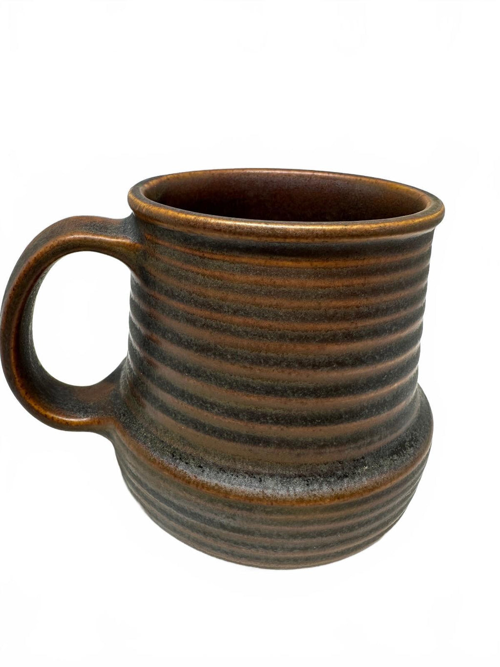 Vintage USA Brown Ribbed Stoneware Mug 1970s