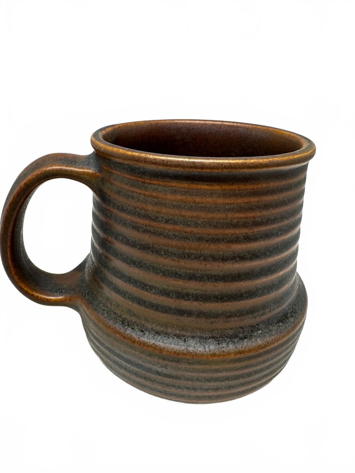 Vintage USA Brown Ribbed Stoneware Mug 1970s